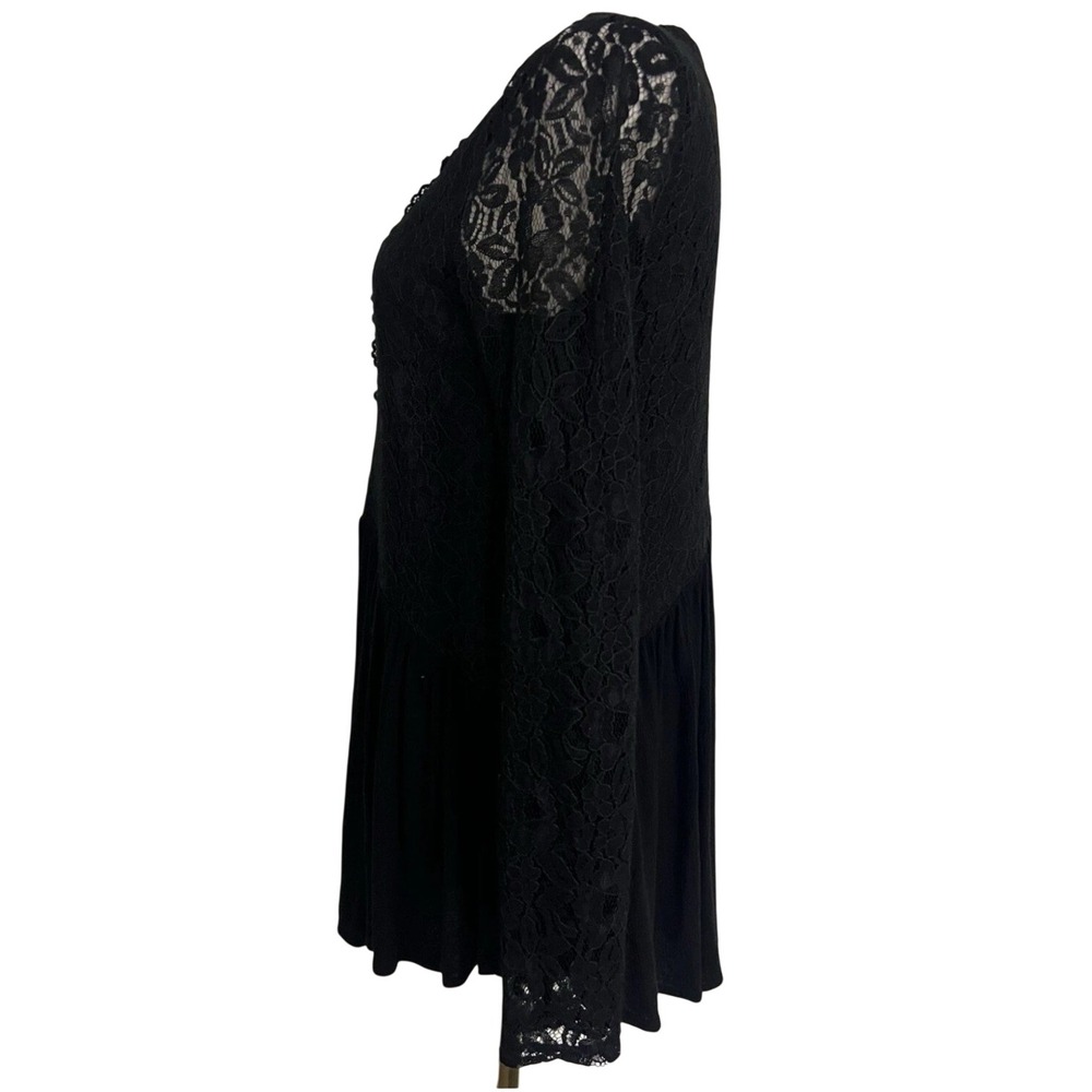 Lace V-Neck Tunic Womens Size M Black Gothic Whimsigoth Boho Long Sleeve Witchy - Picture 4 of 9